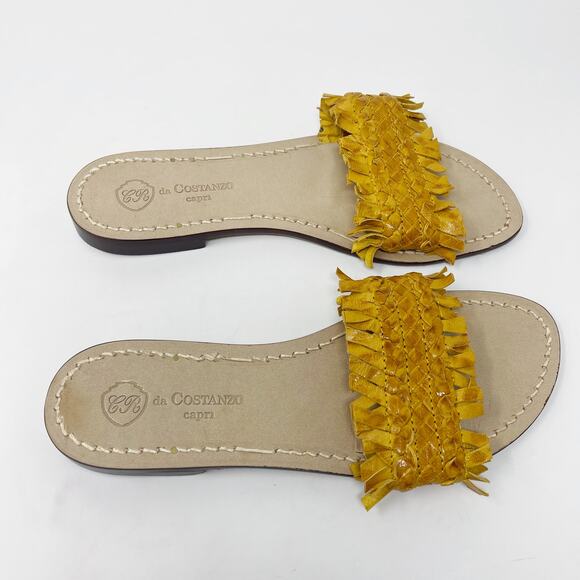 Da Costanzo Capri Womens Size 38 Yellow Fringe Flat Sandals Leather Open Toe - Picture 7 of 10